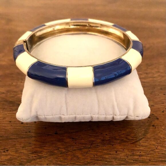 J.Crew | Enamel Hinge Bangle | Blue/Cream | 2.5” Diameter - Picture 2 of 3